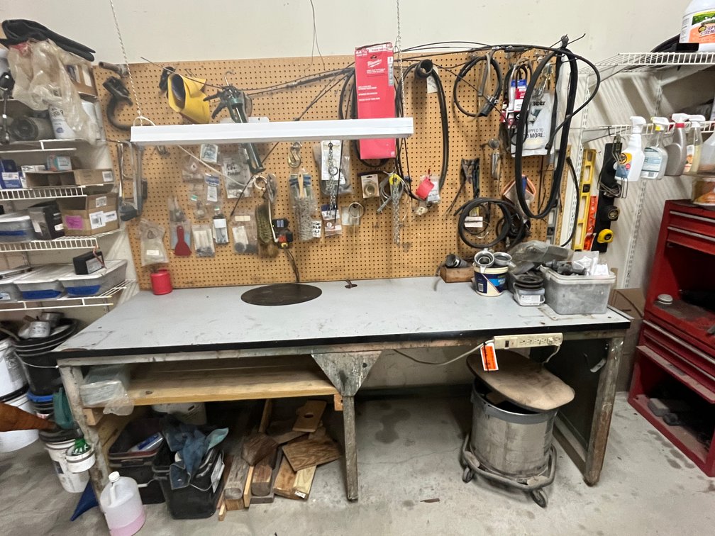 Workbench, Pegboard, and Contents