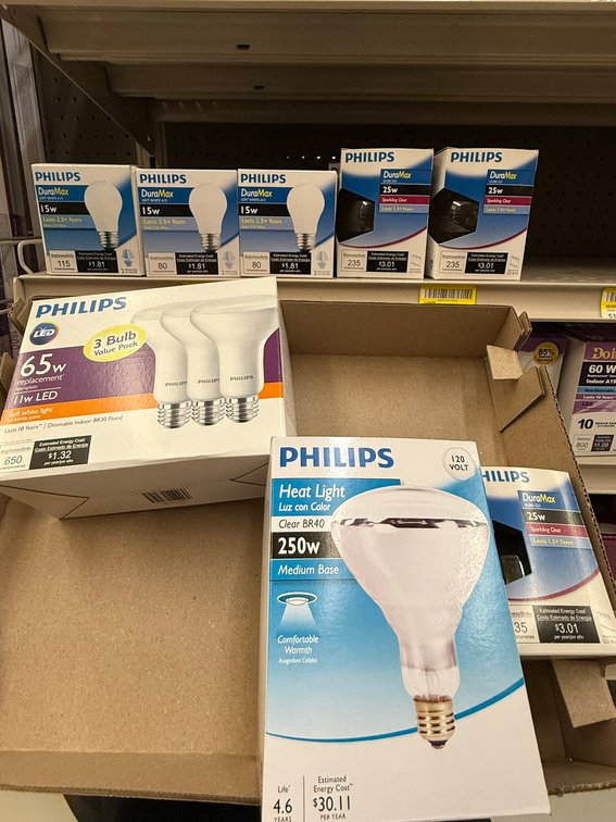(14) Philips DuraMax, Heat Light, and 3 Pack Value Bulbs