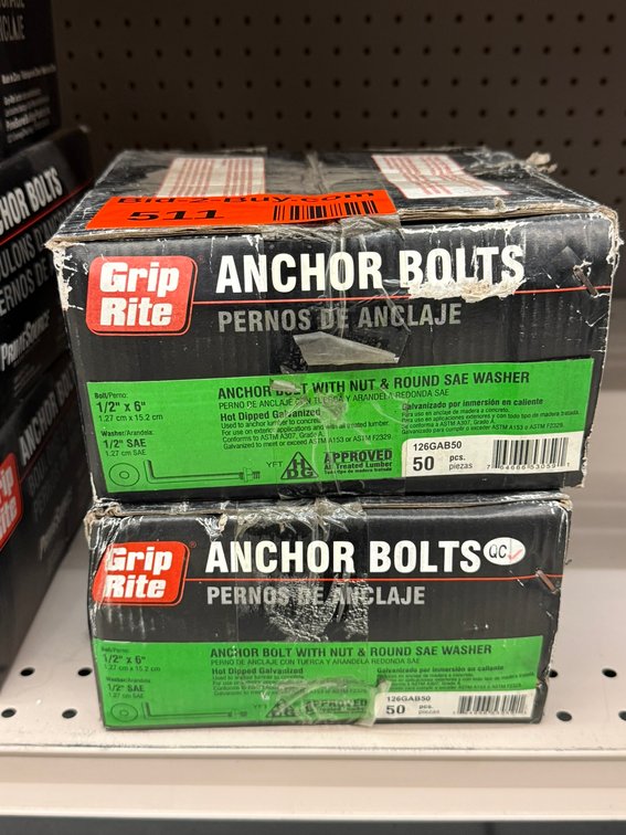 (2) Grip Rite Anchor Bolts