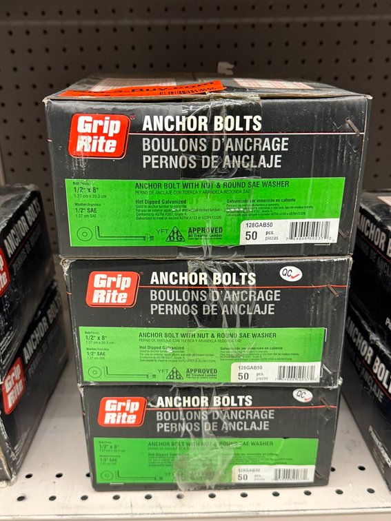 (3) Grip Rite Anchor Bolts