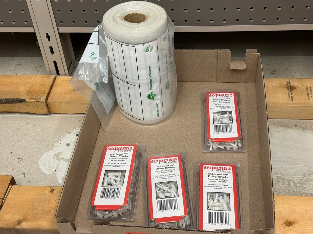 (4) High Impact White Drive Rivets and Roll of Plastic Parts Baggies