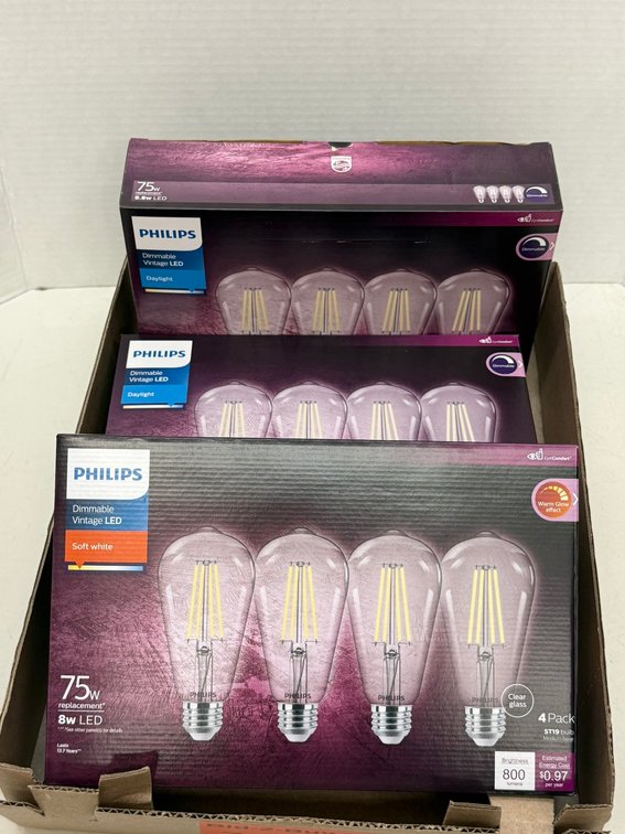 (3) Philips Dimmable Vintage LED 75 W LED Bulb
