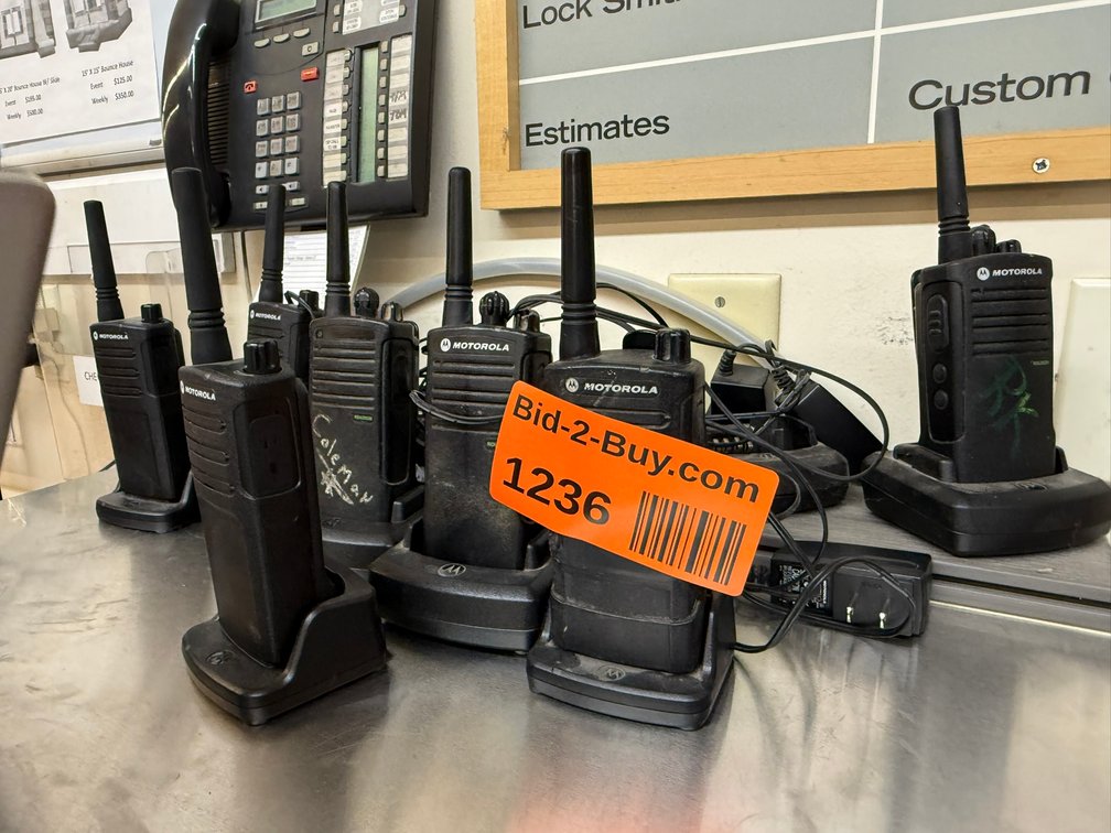(7) Motorola Walkie Talkies with Stands