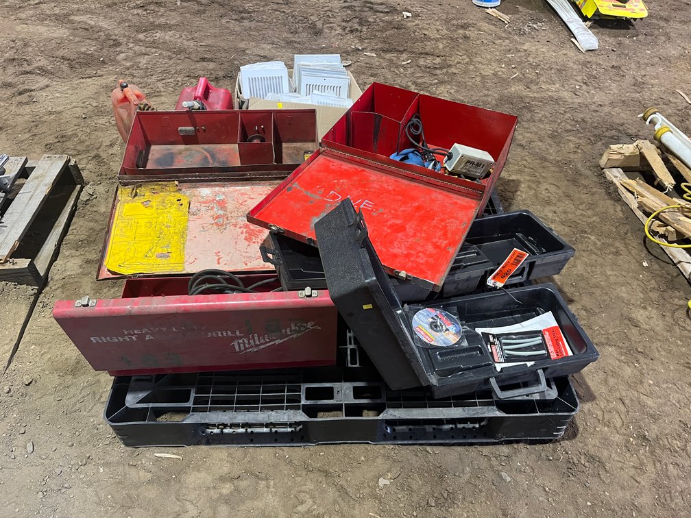 (5) Empty Tool Cases, (2) Gas Cans and  (32) 6 X 6 Vent Grille