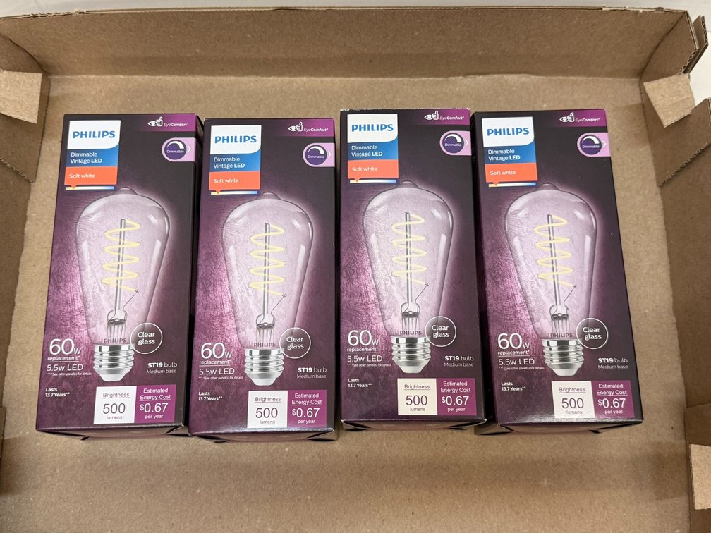 (4) Philips Dimmable Vintage 60W LED Bulb