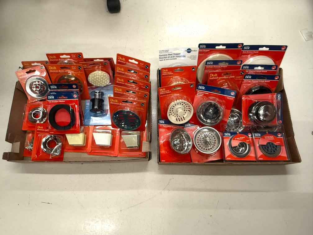 Assorted Shower Darins, Sink Drains, Strainers, and Covers
