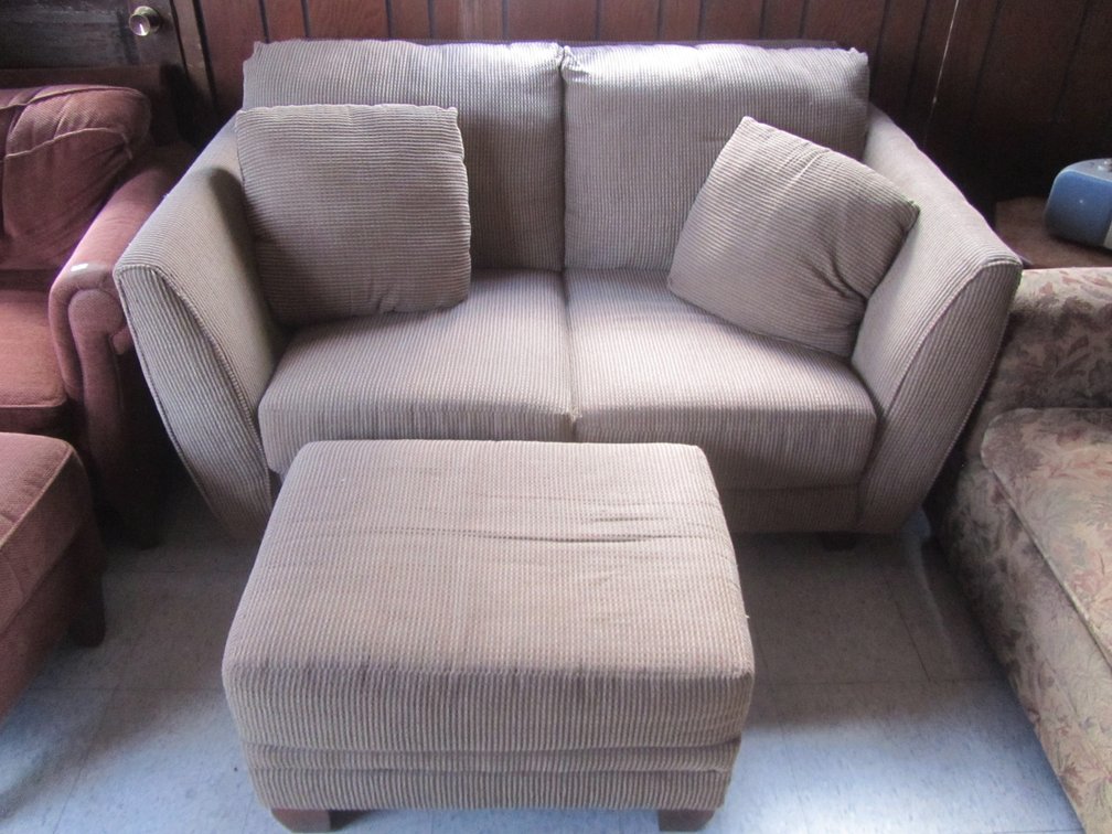 Upholstered Love seat W/Ottoman