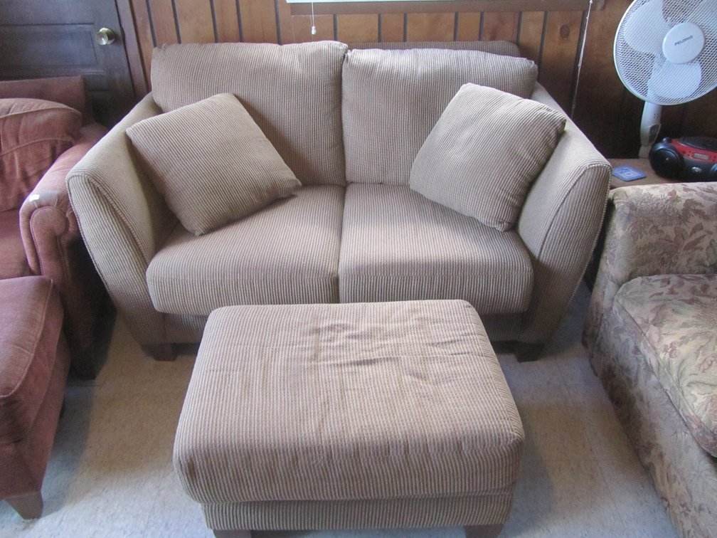 Upholstered Love seat W/Ottoman