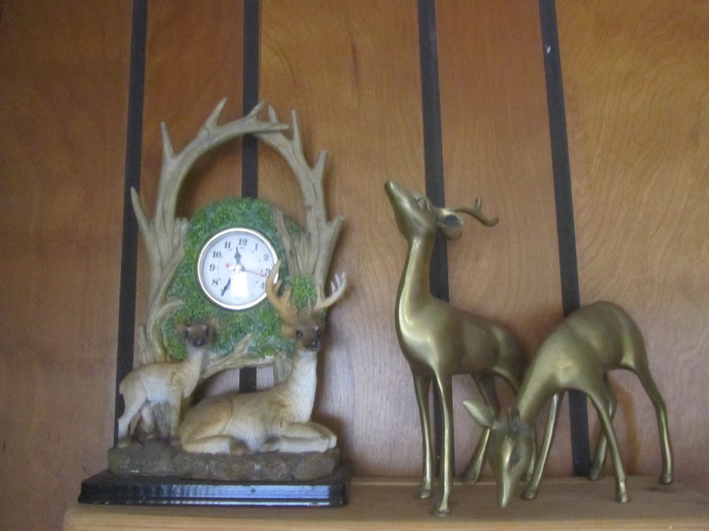 Brass Deer Statues And Whitetail Mantle Clock