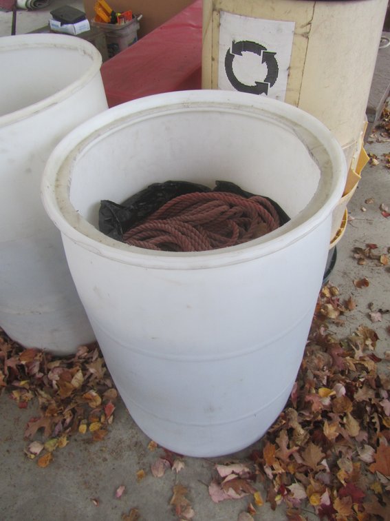 Large Plastic Barrel Full Of Braided Rope