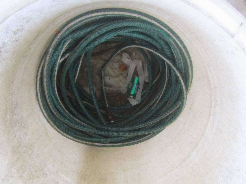 Large Plastic Barrel w/Garden Hoses