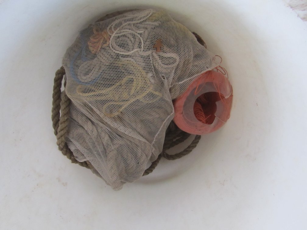 Large Plastic Barrel w/Braided Rope And Twine