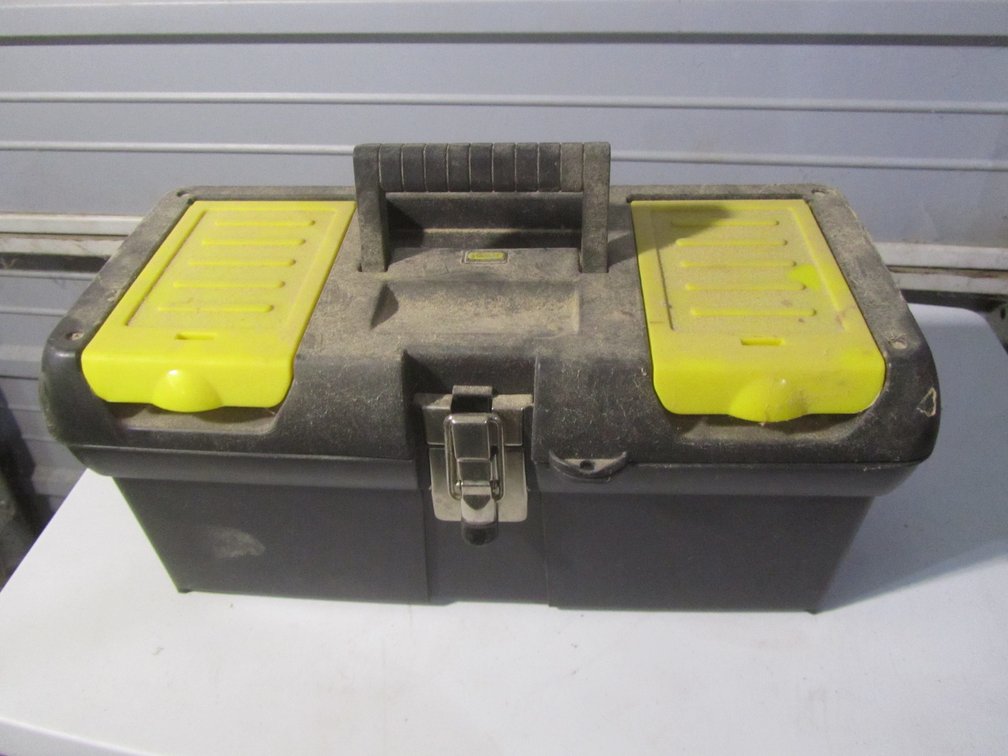 Stanley Tool Box w/Some Dremel Accessories  And 1/2" Steel Pipe Hardware