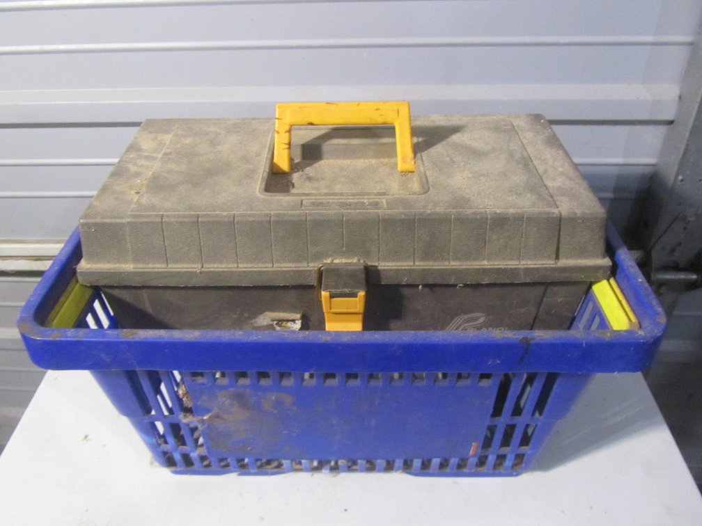 Plano Tool Box And Plastic Shopping Basket