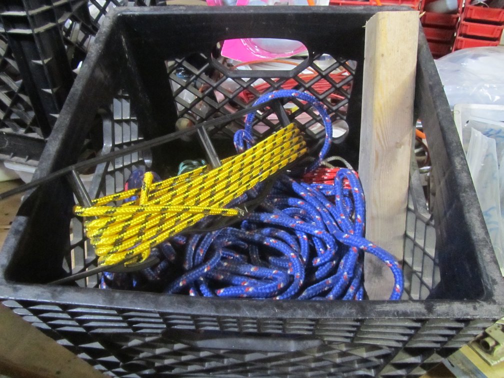 Milk Crate w/Assorted Nylon Rope