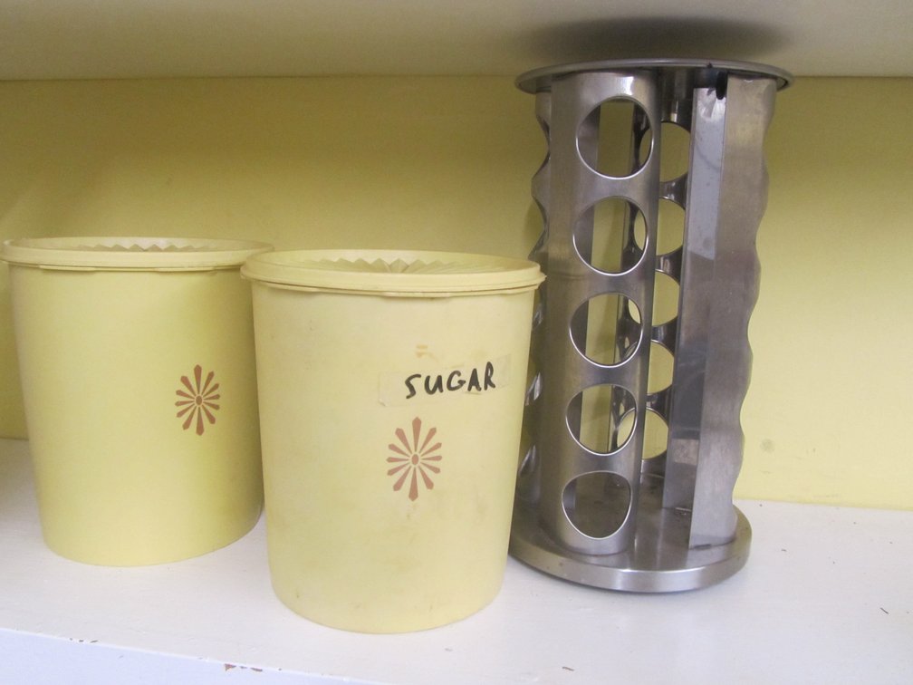 (2) Tupperware Containers w/Lids And Stainless Steel Rotating Spice Rack