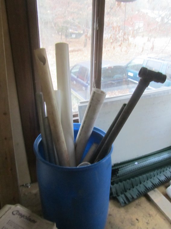Large Plastic Barrel w/Assorted PVC Pipes