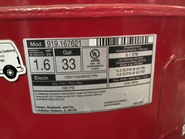 Image for Craftsman 33 Gallon Air Compressor