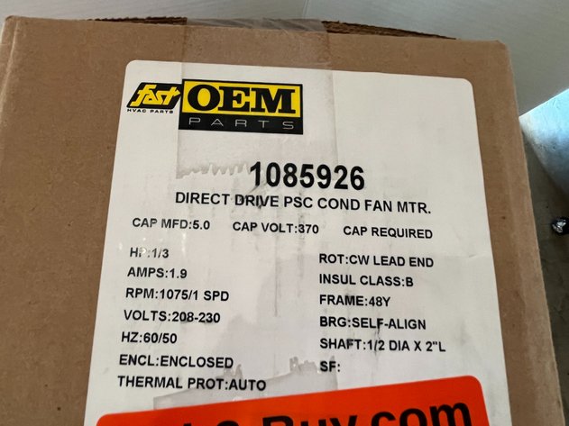 Image for OEM Direct Drive PSC Cond Fan MTR.
