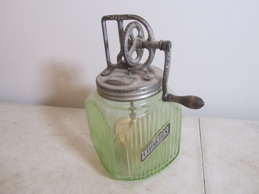 Vintage Green Depression Glass Butter Churning Jar
