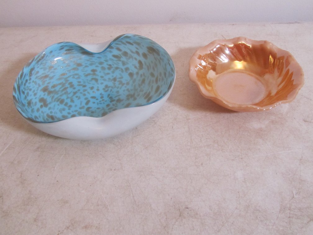 Blown Glass Serving Bowl And Marigold Glass Bowl