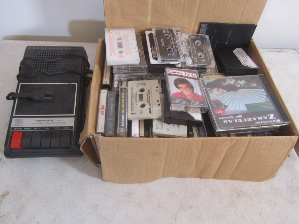 Realistic AC/Battery Cassette Recorder w/Assorted Cassette Tapes