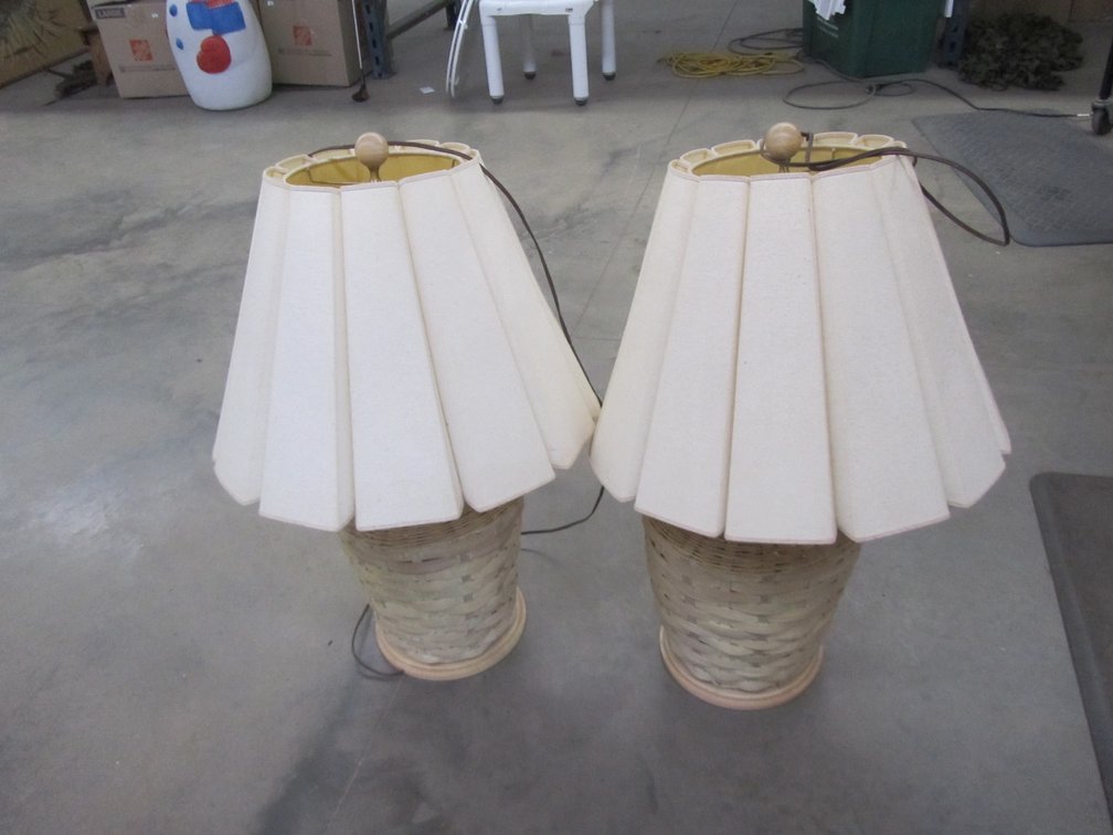 Pair Of Wicker Table Lamps w/Shades