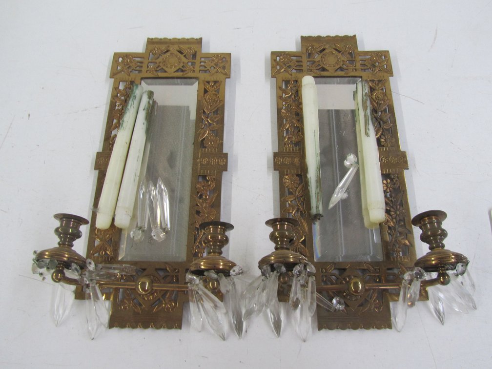 Pair Of Metal Frame Wall Mirrors w/Candleholders And Candles