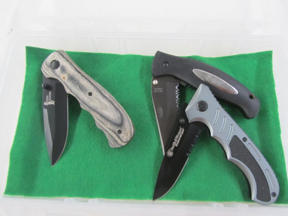 (3) Assorted Pocket Knives In Plano Elite Container