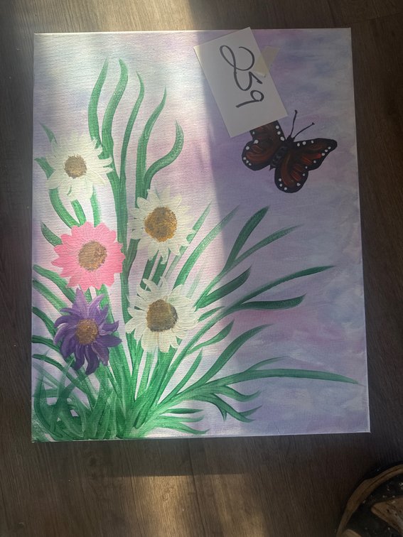 Beautiful painting with a butterfly and some flowers