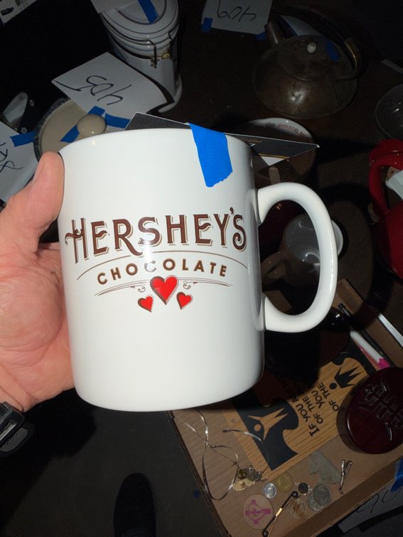 Nice, hot chocolate Hershey’s large coffee, cup nice Christmas bowls and spoons and coasters