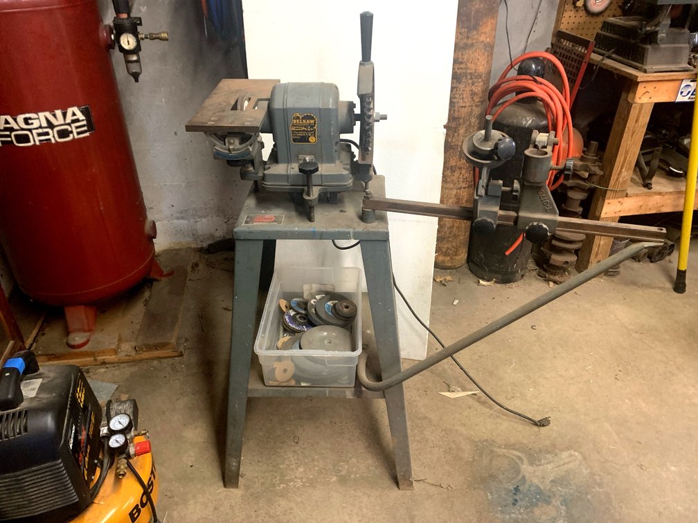 Belsaw Bench Grinder on Stand With Assorted Grinding Wheels