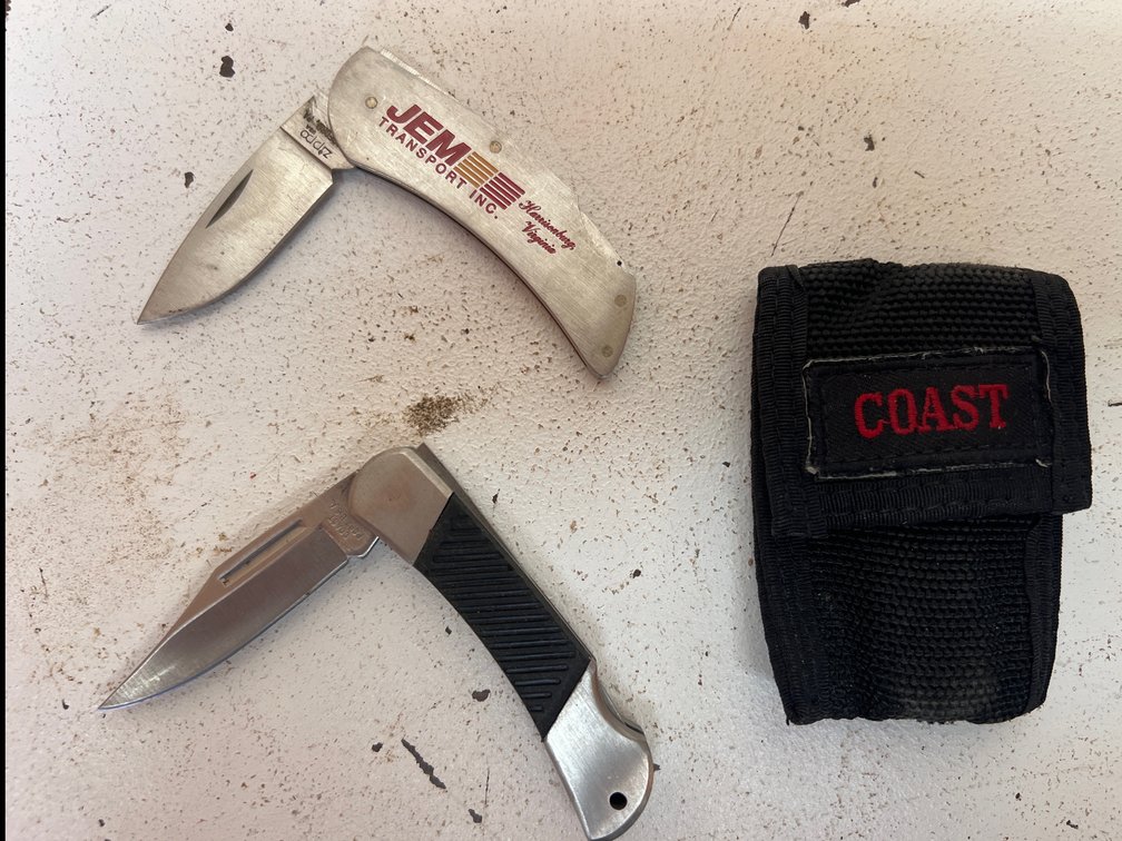 Two Folding Pocket Knives - Zippo JEM Transport Harrisonburg Va & Coast Stainless Steel