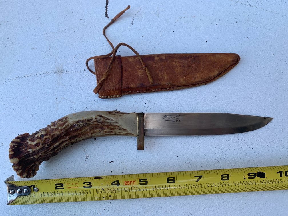 Antler Handle Knife With Leather Sheath