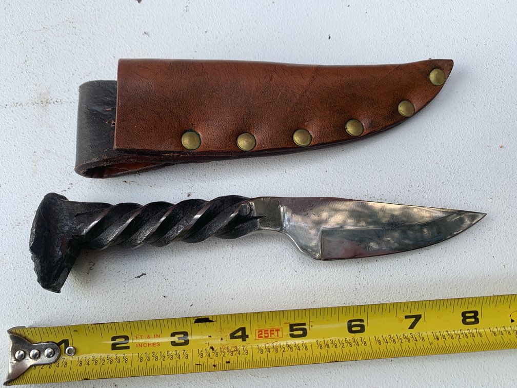 Knife Forged From A Railroad Spike With Leather Sheath