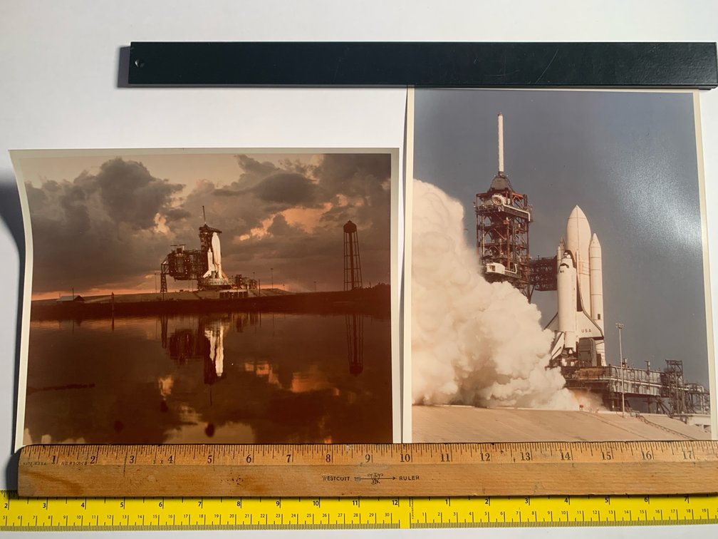 8”x10” Photo Of the Columbia Shuttle On the Launch Pad At Kennedy Space Center and A Photo Of A Test Fire Of the Engines