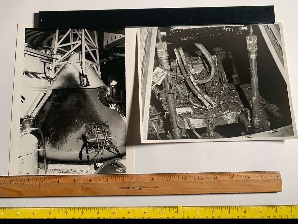 Two 8”x10” Photos Of the Apollo / Saturn 204 Spacecraft Following A Fire