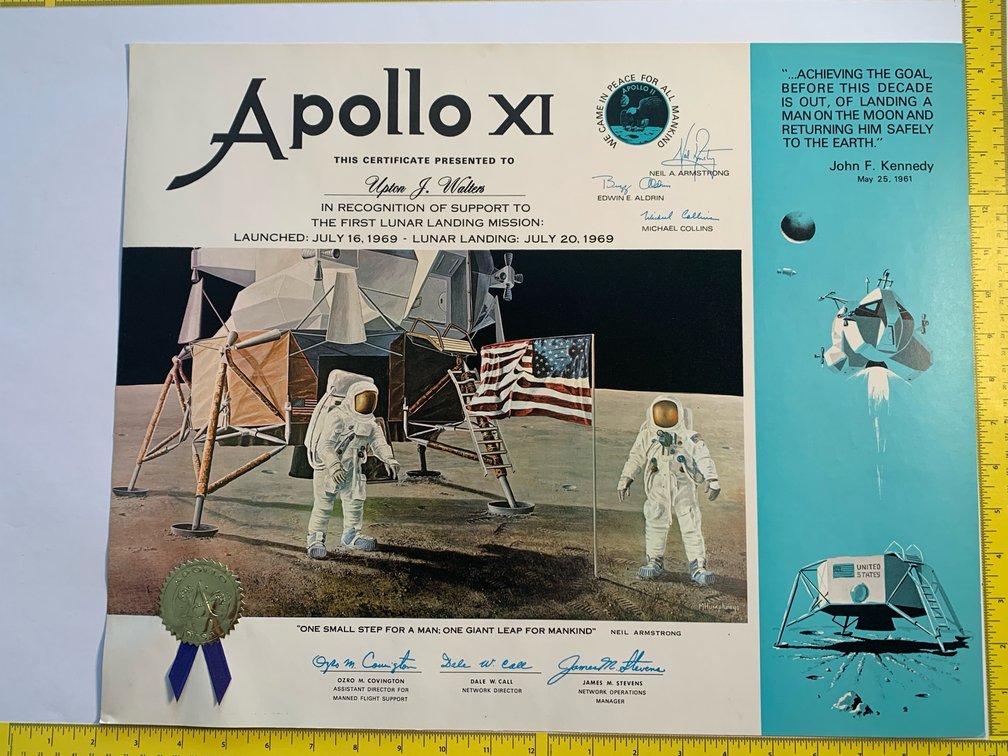 19”x15” Certificate Of Recognition For Support Of the First Moon Landing