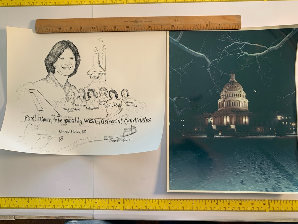 Two 11”x 14” Prints. The Capital Building In Snow and Drawing Of the First Women Astronaut Candidates