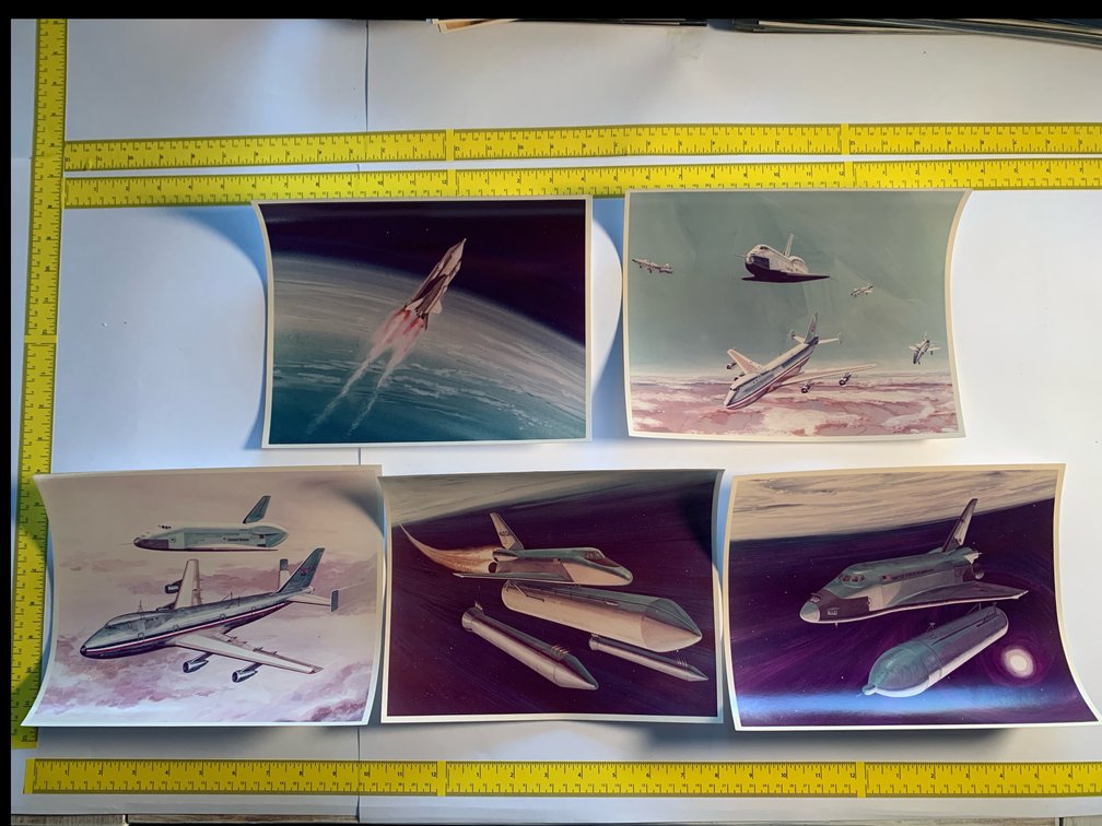 Five 8”x10” Prints Of Illustrations Of the Space Shuttle In Orbit