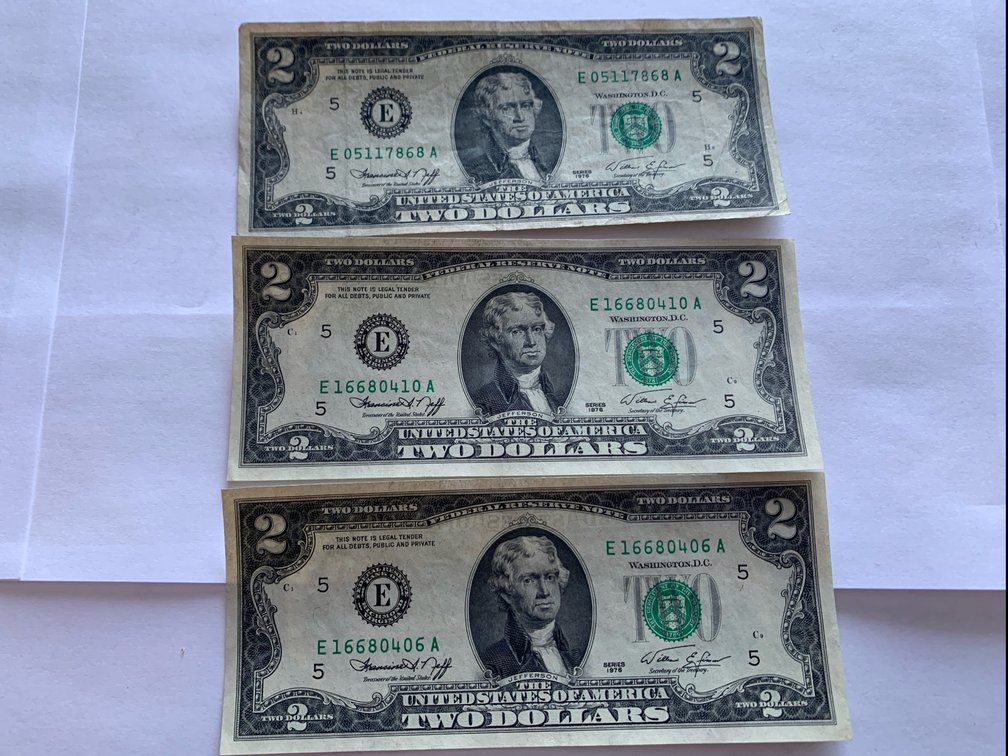 Three Series 1976 Two Dollar Bills