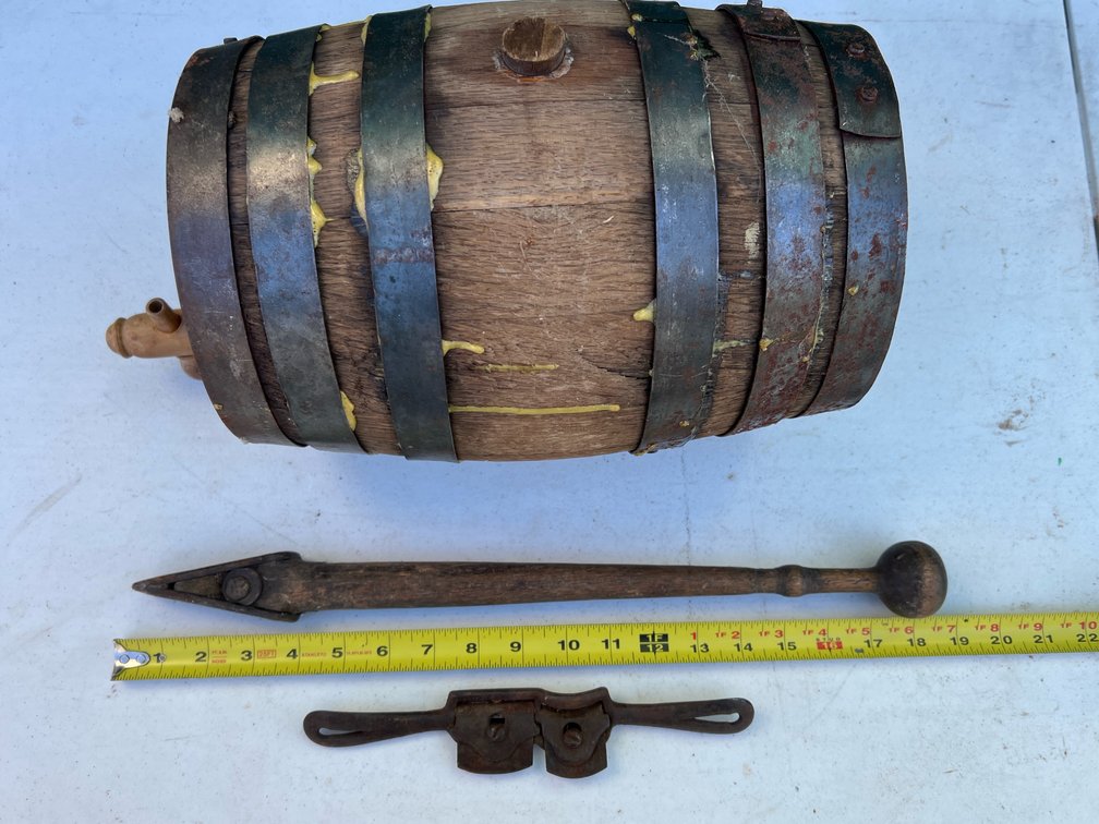 Vintage Coopers Caulking Iron, Double Spokeshave & Maple Syrup Barrel