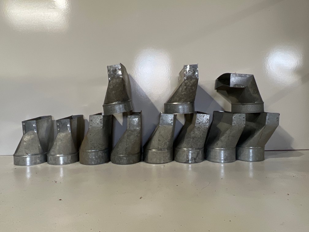 Lot of Galvanized Duct Ends Two = 2.25”x10”x6” & Nine = 2.25”x12”x6”