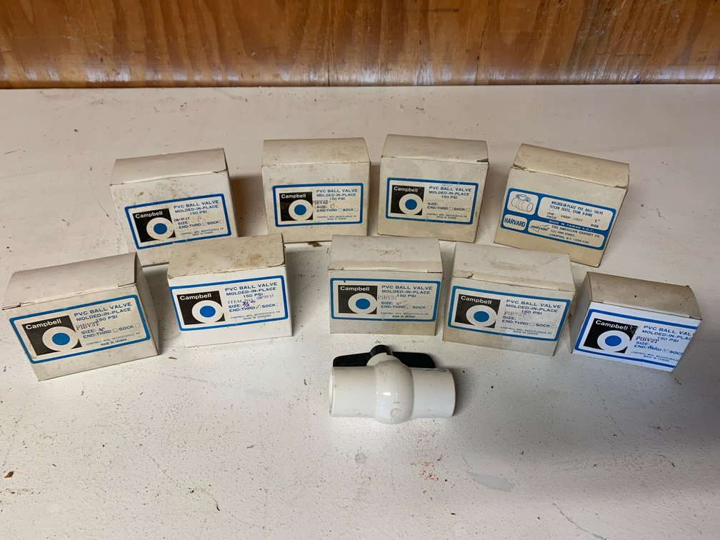 Assortment Of PVC Ball Valves. Four 1”. Four 3/4”. One 1/2”. New In Box