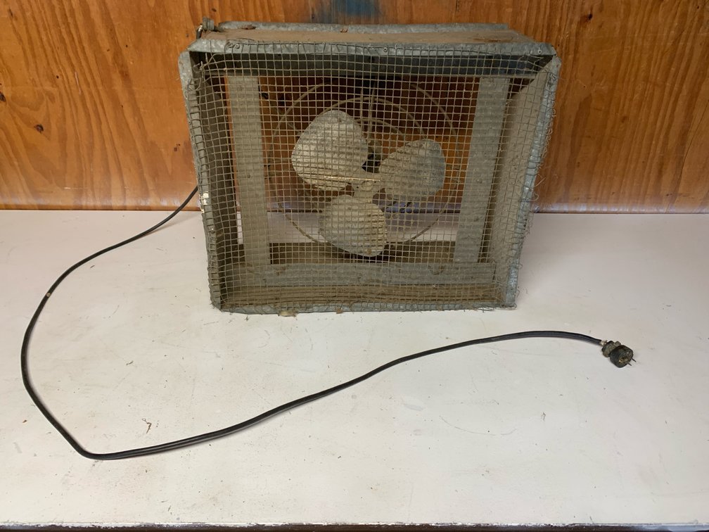 Shop Fan. 23” Wide. 20” Tall. 10” Deep. Works.