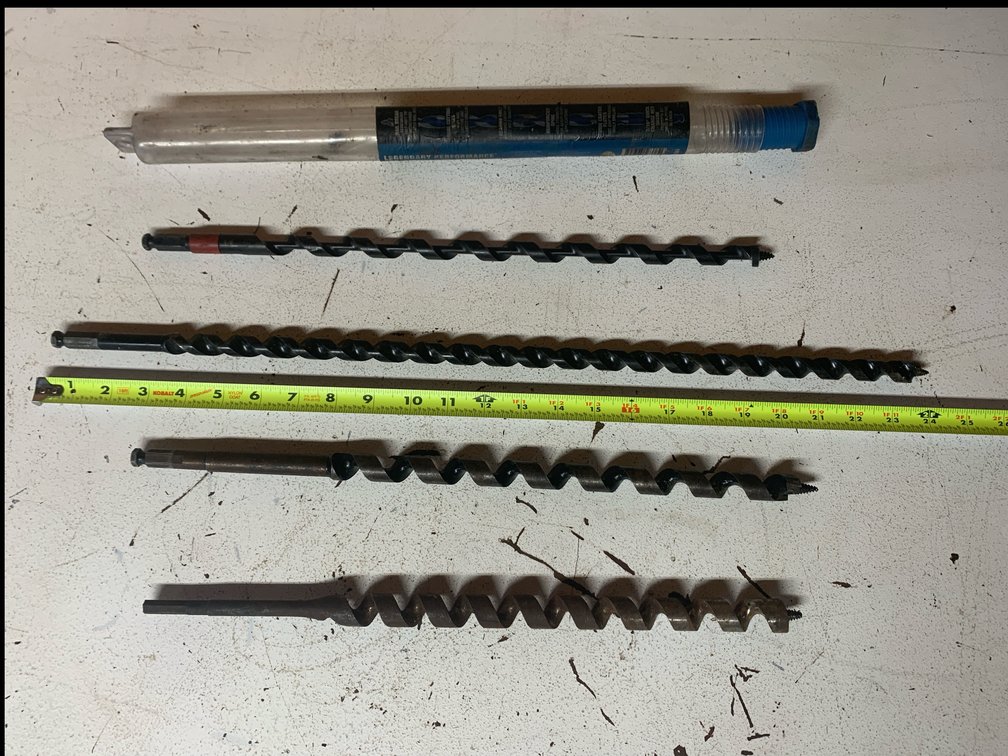 Four Auger Bits. Two 3/4”. One is 18” Long and One Is16” Long. One Is 5/8”x24”. One Is 3/4”x17 1/2”