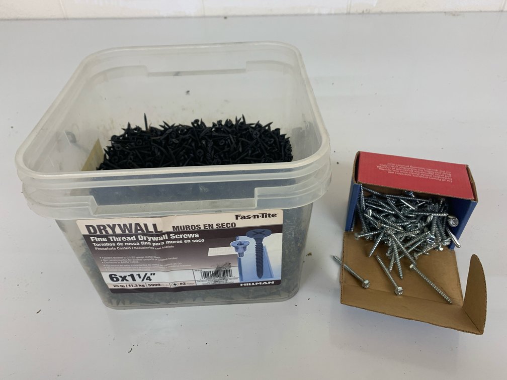 Partial Boxes Of 1 1/4” Drywall Screws and 2” Hex Washer Head Screws