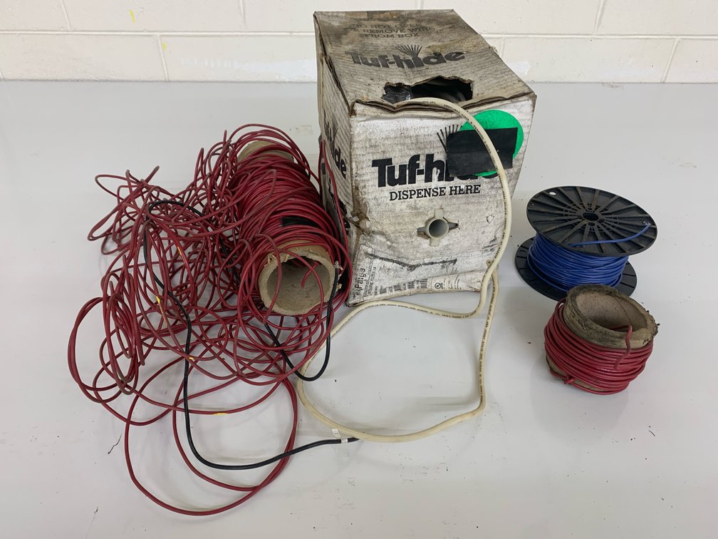 Almost Full Box Of High Voltage Neon Wire and Three Spools of Assorted Wire