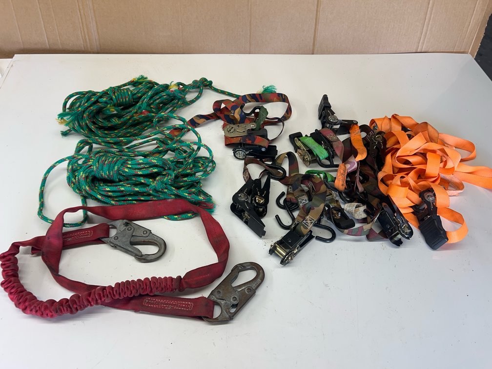 Protecta Stretch Safety Lanyard, Lot of Tie Downs & Two Sections of Rope