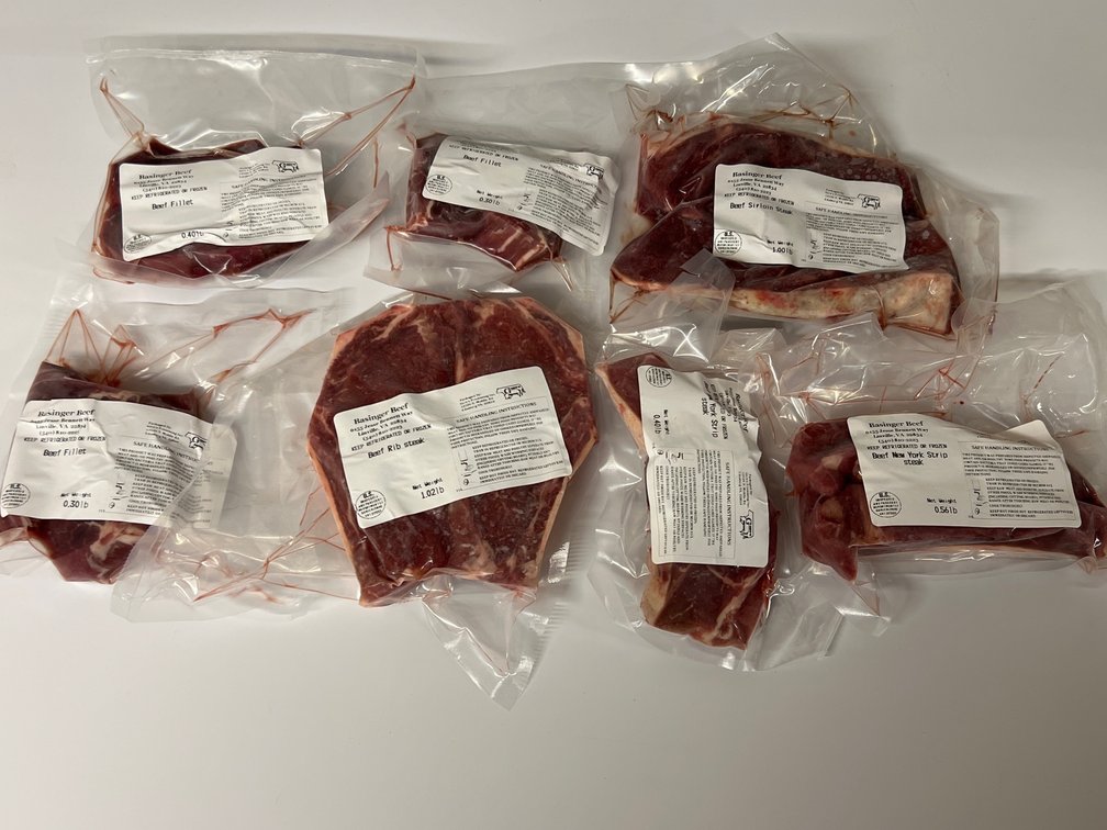 Lot of Basinger Beef - Beef Fillets, New York Strip, Sirloin Steak, Rib Steak - U.S. Inspected